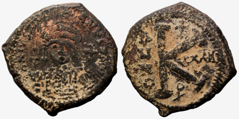 Justinian I. (527-565 AD). 1/2 Follis. (26mm, 9,57g) Theoupolis. Obv: cuirassed ...