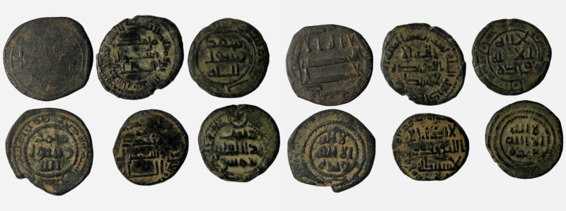 LOT of 6 coins, copper, including Umayyad (3 pcs) various types, Abbasid (3 pcs)...