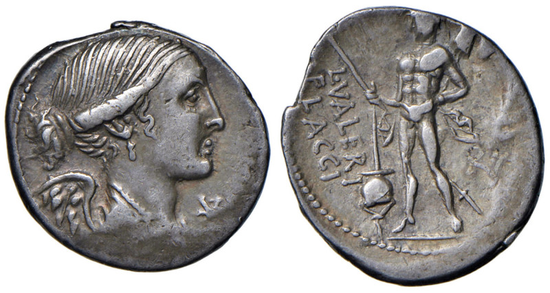 Valeria - L. Valerius Flaccus - Denario (108-107 a.C.) Busto della Vittoria a d....
