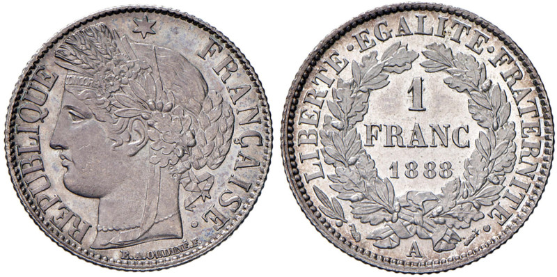 FRANCIA Franco 1888 A - Gad. 465 AG (g 5,00) Conservazione eccezionale. Fondi sp...