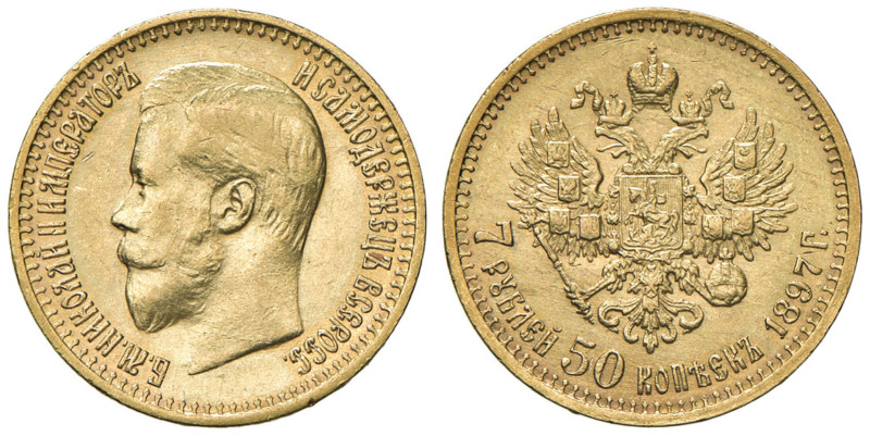 RUSSIA Nicola II (1894-1917) 7,50 Rubli 1897 - Fr. 178 AU (g 6,44) Segnetti al D...