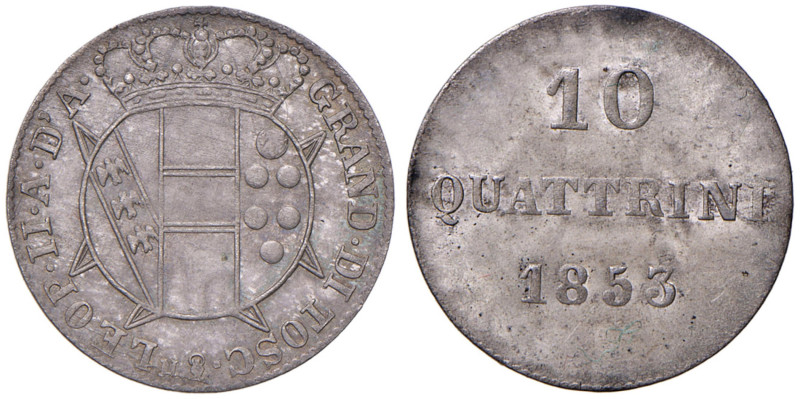 FIRENZE Leopoldo II (1824-1859) 10 Quattrini 1853 - MIR 460/3 MI (g 1,87) Conser...