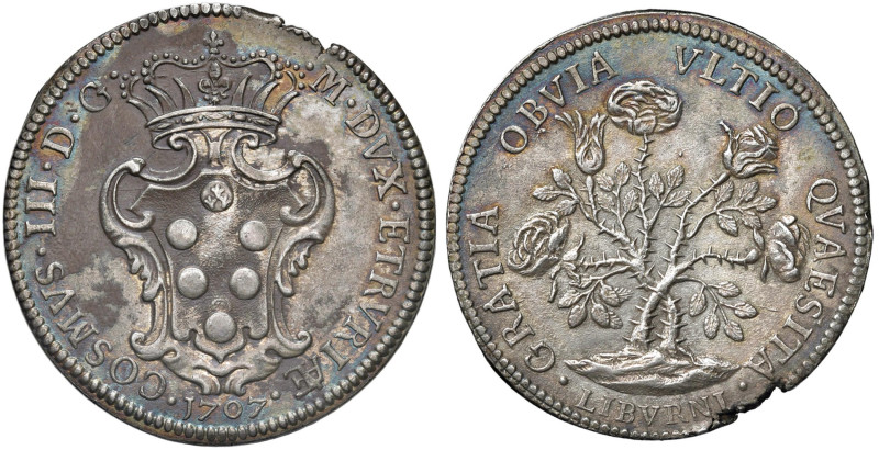 LIVORNO Cosimo III (1670-1723) Pezza della rosa 1707 - MIR 66/2 AG (g 25,74) R D...