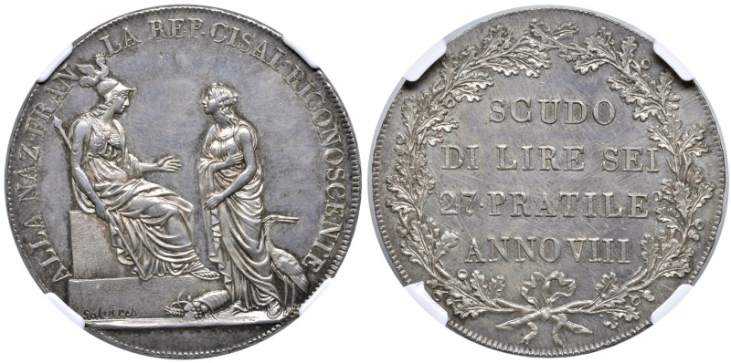 MILANO Repubblica Cisalpina (1800-1802) Scudo da 6 lire A. VIII - Gig. 1 AG In s...