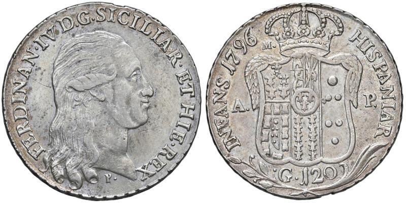 NAPOLI Ferdinando IV (1759-1799) Piastra 1796 con punto nella fila centrale dei ...