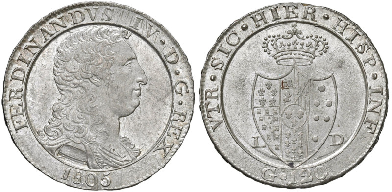 NAPOLI Ferdinando IV (1799-1805) Piastra 1805 - Nomisma 661 AG (g 27,60) Con car...