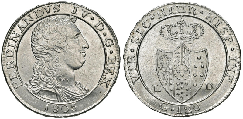 NAPOLI Ferdinando IV (1799-1805) Piastra 1805 variante con HEER al R/ - cfr. Nom...