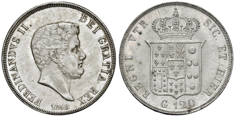 NAPOLI Ferdinando II (1830-1859) Piastra 1848 - Nomisma 954 AG (g 27,57) Hairlin...