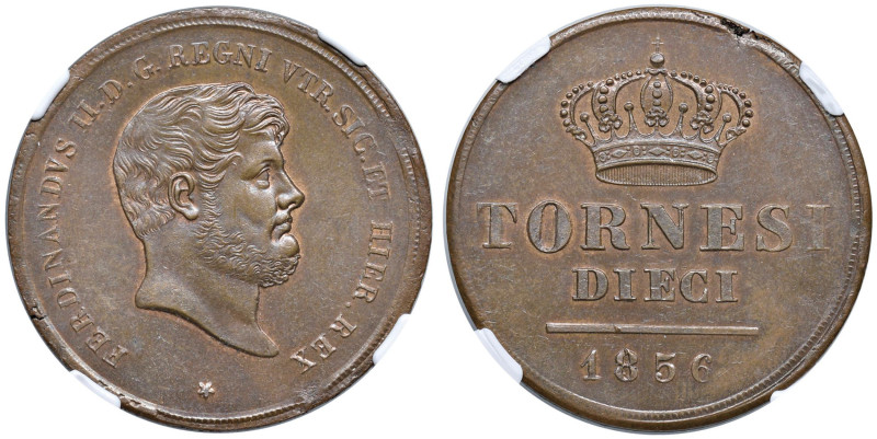 NAPOLI Ferdinando II (1830-1859) 10 Tornesi 1856 - Nomisma 1136 CU In slab NGC M...