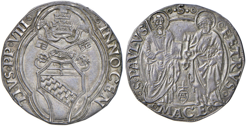 Innocenzo VIII (1484-1492) Macerata - Grosso - Munt. 34 AG (g 3,24) RR Esemplare...