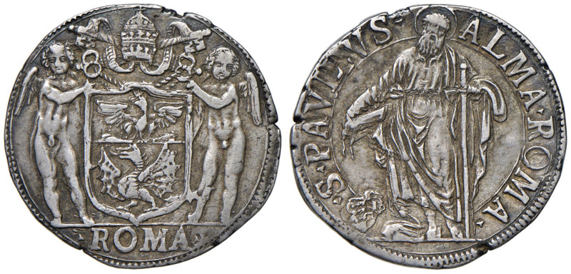 Paolo V (1605-1621) Testone - Munt. 48 AG (g 9,53) RRR Rarissimo per il tipo e c...