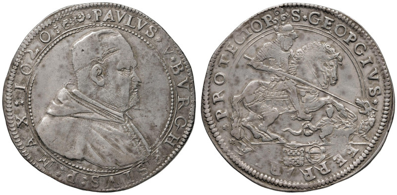 Paolo V (1605-1621) Ferrara - Piastra 1620 - Munt. 210 AG (g 31,58) RRR Bell’ese...