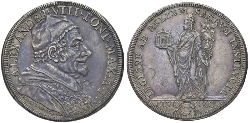 Alessandro VIII (1689-1691) Piastra 1690 A. I - Munt. 11 AG (g 31,89) R Interess...