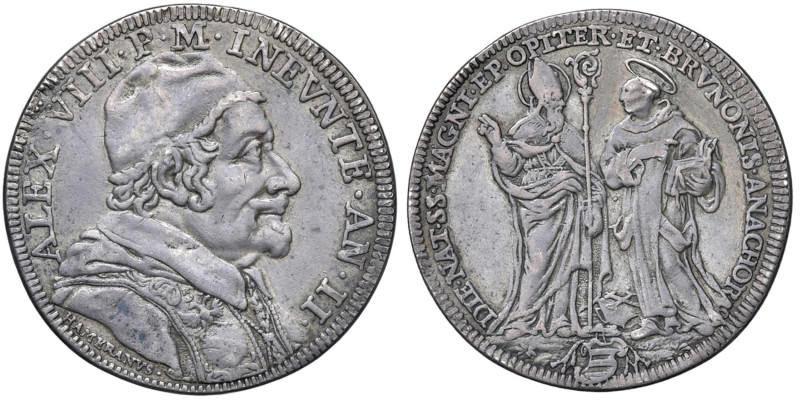 Alessandro VIII (1689-1691) Testone A. II - Munt. 15 AG (g 8,55) RR Probabile pr...