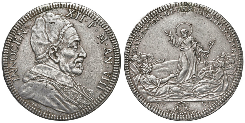 Innocenzo XII (1691-1700) Piastra 1698 A. VIII - Munt. 19 AG (g 32,00) Esemplare...