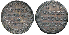 Pio VI (1775-1799) Fermo - Mezzo baiocco 1798 A. XXIII - Munt. 324 CU (g 4,05)
qSPL