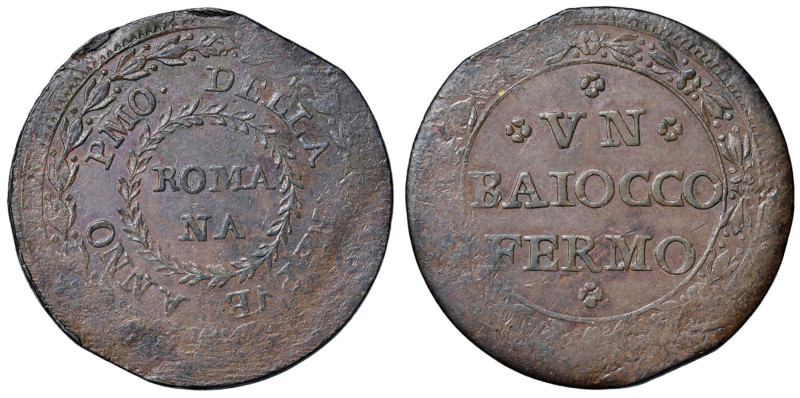 Repubblica Romana (1798-1799) Fermo - Baiocco - Bruni 33 CU (g 11,06) RR Coniazi...