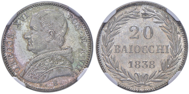 Gregorio XVI (1831-1846) Bologna - 20 Baiocchi 1838 A. VIII - Nomisma 230 AG In ...