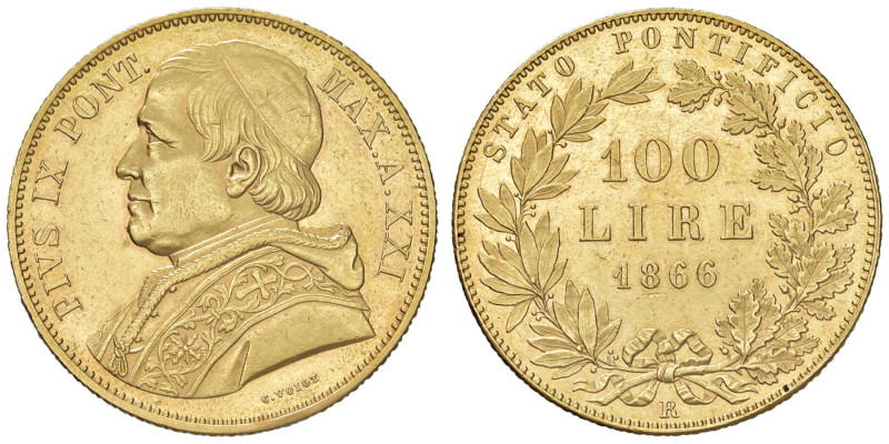 Pio IX (1846-1878) Monetazione in lire - 100 Lire 1866 A. XXI - Nomisma 836 AU (...