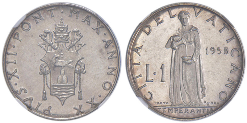 Pio XII (1939-1958) Lira 1958 Prova Anno XX - PP414 AG RRRR TOP POP, miglior ese...