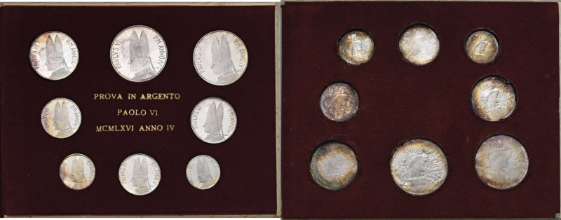 Paolo VI (1963-1978) Serie di prova in argento 1966 A. IV - AG RRR Lotto di otto...