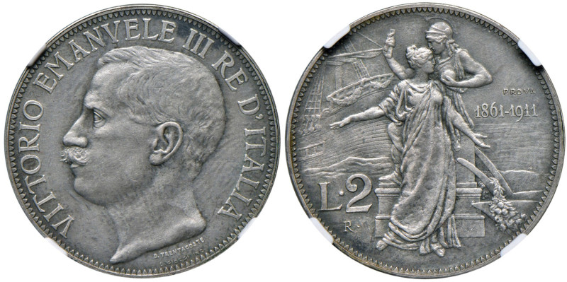 Vittorio Emanuele III (1900-1946) 2 Lire 1911 Cinquantenario Prova Sabbiata - Lu...