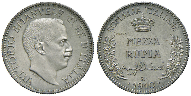 Vittorio Emanuele III (1900-1946) Somalia - Mezza Rupia 1910 Prova var. Sabbiata...