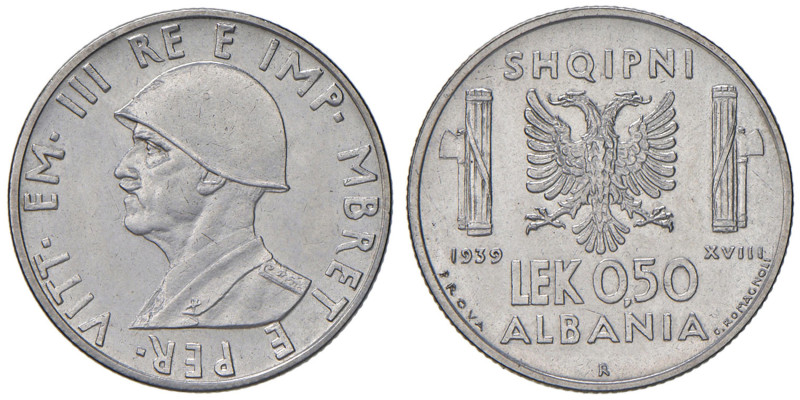 Vittorio Emanuele III (1900-1946) Albania - 0.50 Lek 1939 Prova - Luppino PP324;...