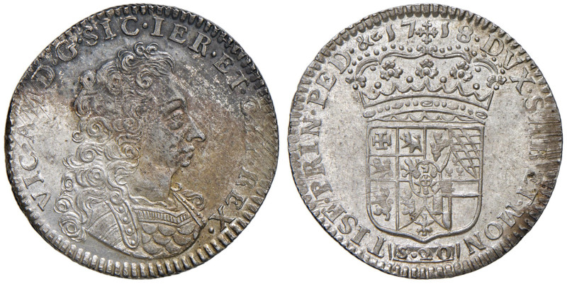 Vittorio Amedeo II (1680-1713) Lira 1718 - MIR 995b AG (g 5,92) R Patina non omo...