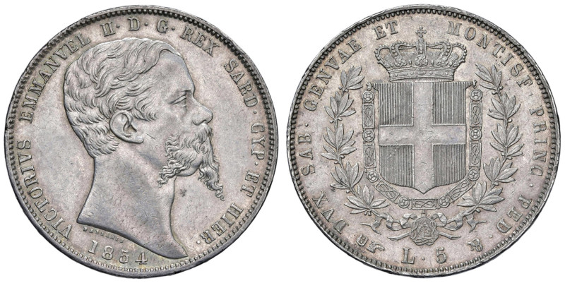 Vittorio Emanuele II (1849-1861) 5 Lire 1854 T - Nomisma 779 AG R Minimi segnett...