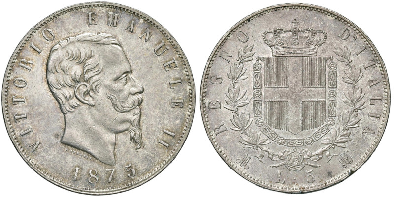 Vittorio Emanuele II (1861-1878) 5 Lire 1875 M - Nomisma 897 AG Tacchetta al bor...