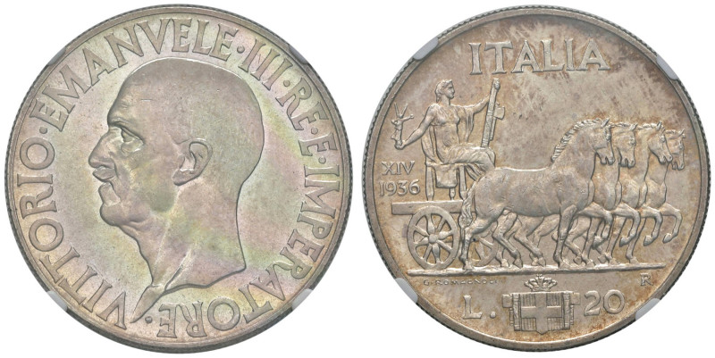 Vittorio Emanuele III (1900-1946) 20 Lire 1936 A. XIV - Nomisma 1094 AG In slab ...