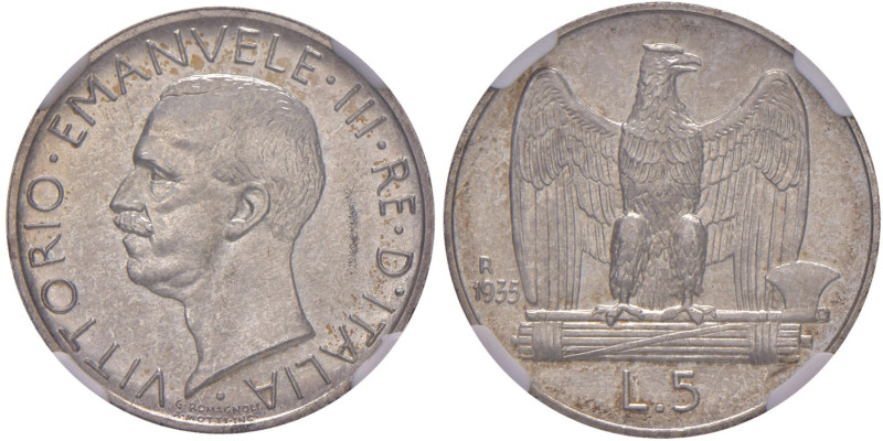 Vittorio Emanuele III (1900-1946) 5 Lire 1935 - Nomisma 1143 AG RRR Tiratura di ...