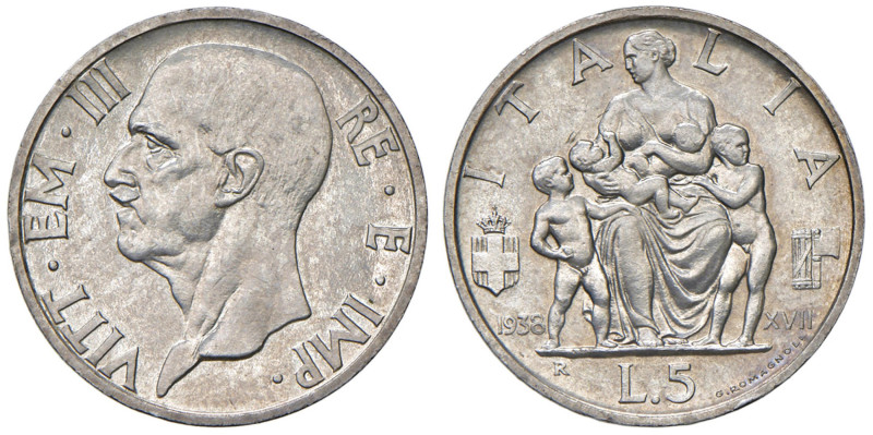 Vittorio Emanuele III (1900-1946) 5 Lire 1938 - Nomisma 1146 AG RRRR Tiratura di...