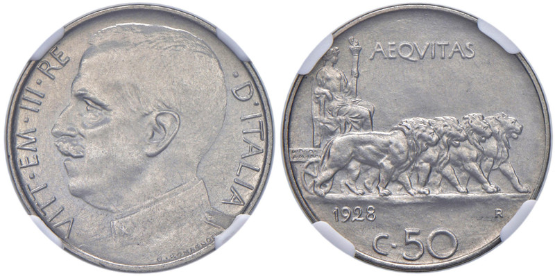 Vittorio Emanuele III (1900-1946) 50 centesimi 1928 - Nomisma 1245 Ni RRR Milles...