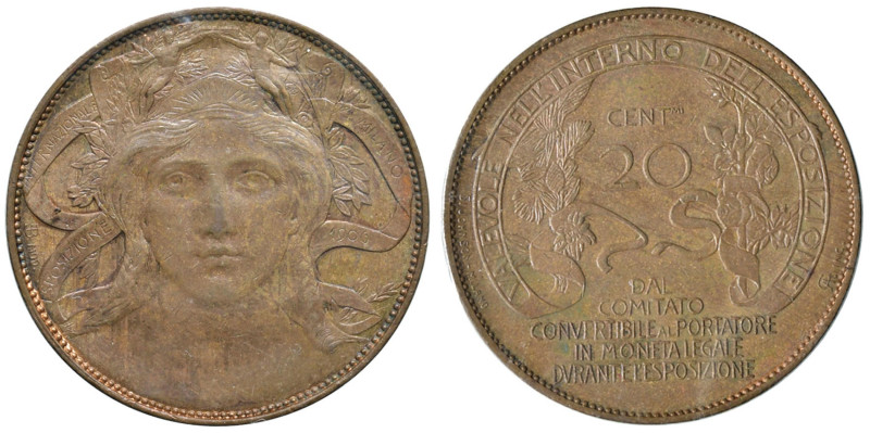 Vittorio Emanuele III (1900-1946) 20 Centesimi 1906 Buono per la Fiera di Milano...