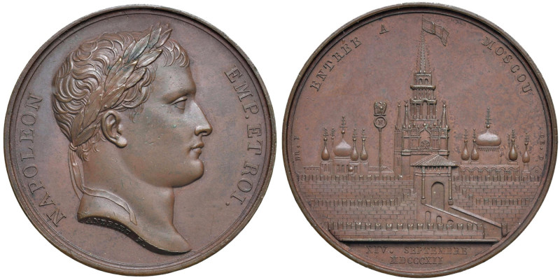 Napoleone I Imperatore e Re (1769-1821) Medaglia 1812 Entrata a Mosca, veduta de...