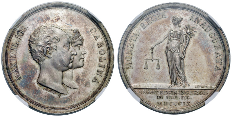 GERMANIA Massimiliano Giuseppe e Carolina. Medaglia 1809 Per la visita alla zecc...