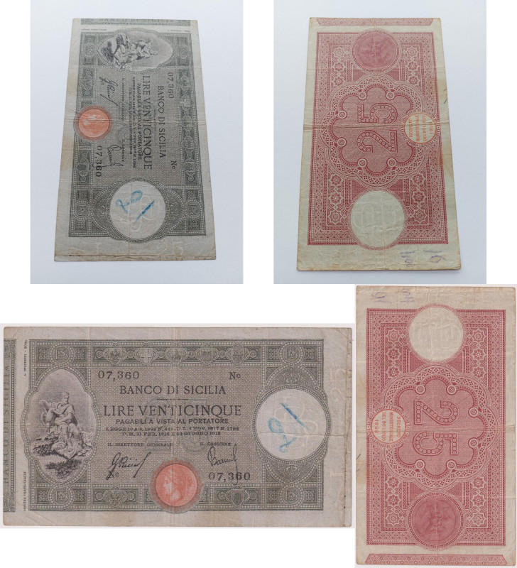 Banco di Sicilia - 25 Lire 2° tipo - 23/06/1918 07360 Rif. Gig. BDS 2A RR
BB