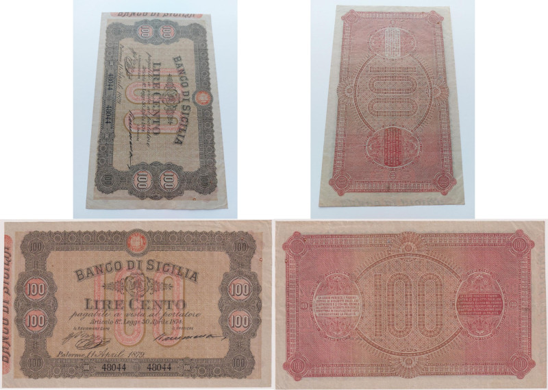 Banco di Sicilia - 100 Lire 1° tipo - 11/04/1879 48044 Rif. Gig. BDS 5A RRRR
BB...