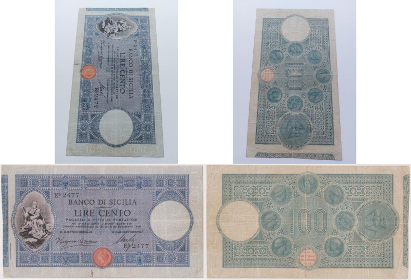 Banco di Sicilia - 100 Lire 2° tipo (Umberto I°) - 18/05/1915 E2477 Rif. Gig. BD...