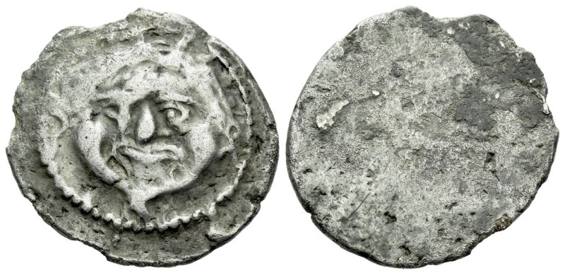 Etruria, Populonia 10 Units circa 425-400, AR 24.00 mm., 7.71 g.
Diademed facin...