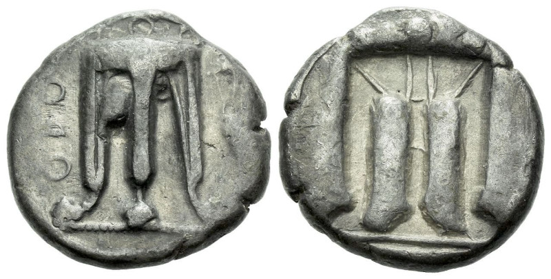 Bruttium, Croton Stater circa 500-480, AR 20.00 mm., 7.79 g.
Tripod, legs termi...