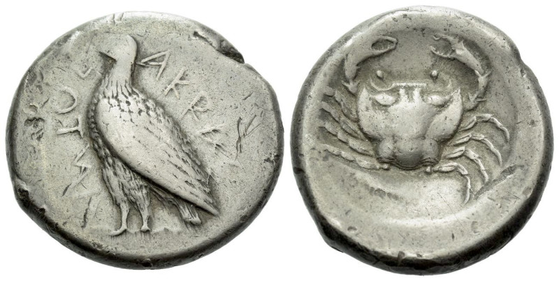 Sicily, Agrigentum Tetradrachm circa 470-440, AR 26.00 mm., 7.31 g.
AKRAC – ΑΝΤ...