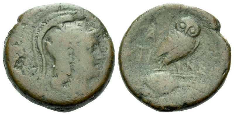 Sicily, Calacte Semis (?) circa 200-150, Æ 20.00 mm., 7.59 g.
Head of Athena r....