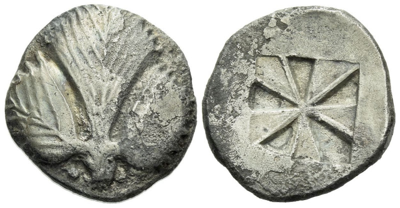 Sicily, Selinus Didrachm circa 530-500, AR 21.00 mm., 8.32 g.
Selinon leaf; at ...