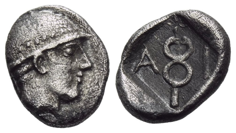 Thrace, Ainos Diobol circa 464-460, AR 12.00 mm., 1.21 g.
Obv. Head of Hermes r...