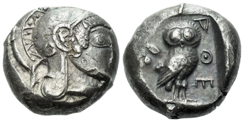 Attica, Athens Tetradrachm circa 546-527, AR 21.00 mm., 17.58 g.
Archaic head o...