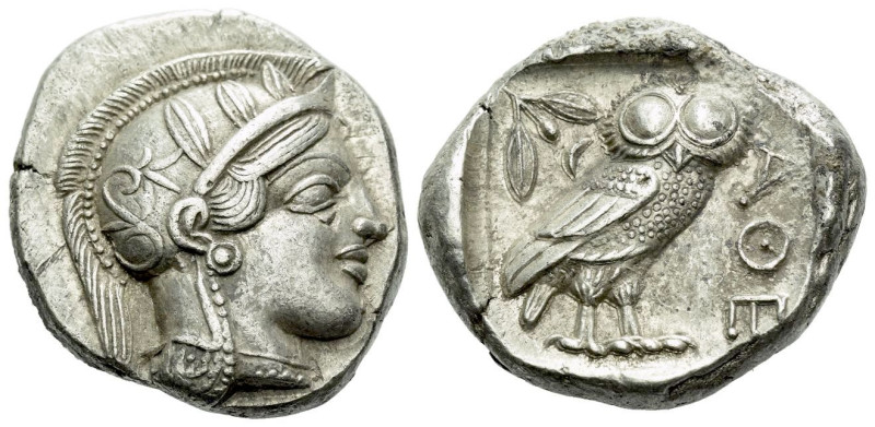 Attica, Athens Tetradrachm circa 430-420, AR 25.00 mm., 17.13 g.
Head of Athena...