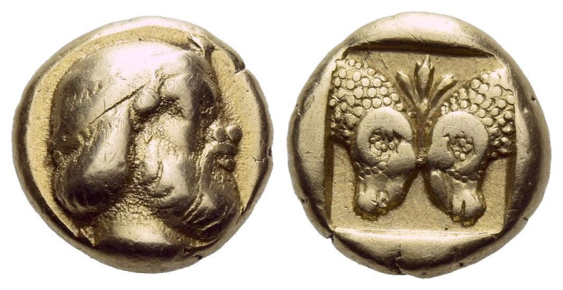 Lesbos, Mytilene Hecte circa 450, EL 10.70 mm., 2.52 g.
Diademed head of a Saty...